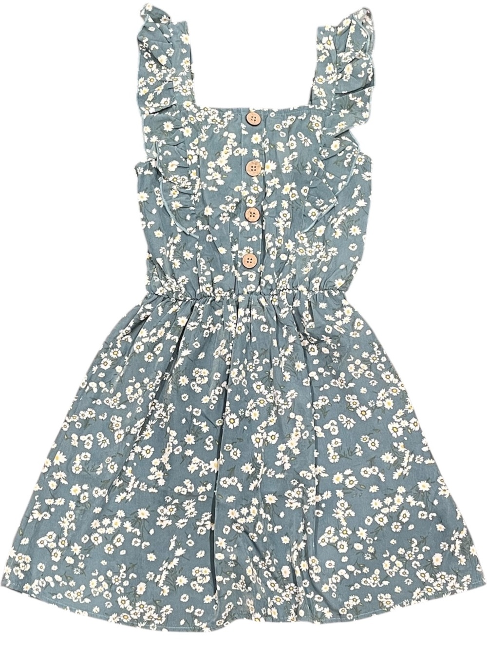 Jenna & Jessie Girls Dusty Blue Floral Ruffle Button Front Dress Size 8 Cottage